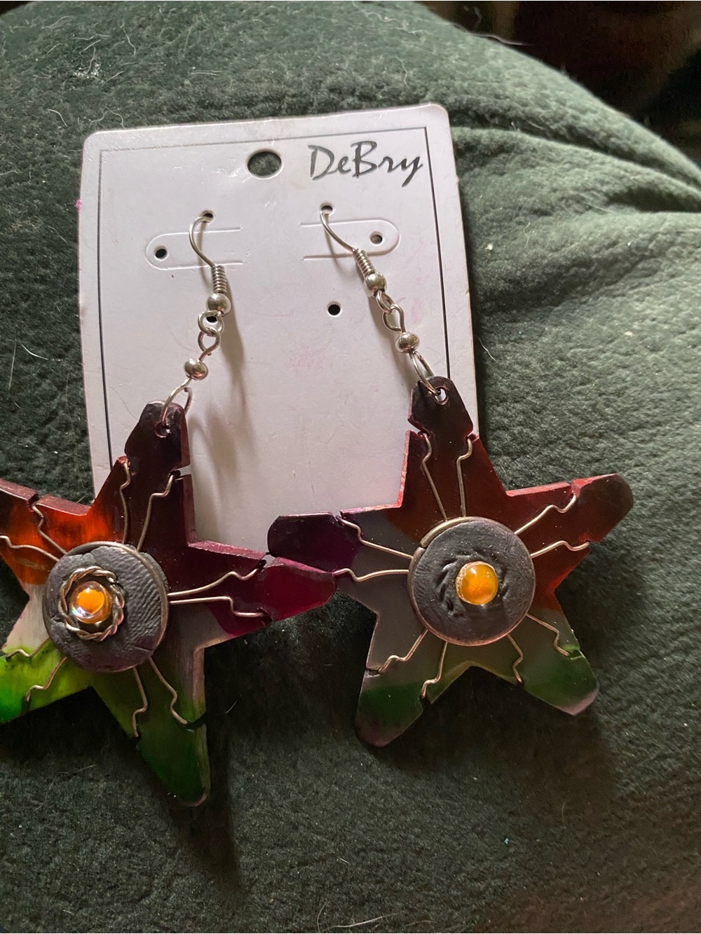 Deb Multicolor Starburst Dangle Earrings - Green, Purple & Orange